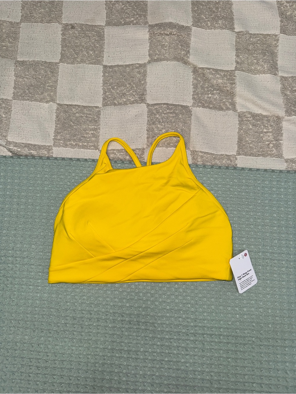 Lululemon Flow Y Wrap Front High Neck Bra Yellow LW2EH3S Size 6 BC Cup